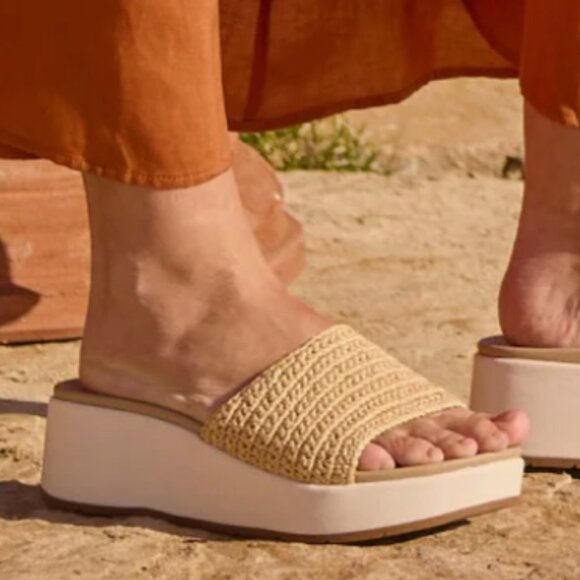 Abeo Tan and White Sandals with Woven Strap - Picture 4 of 6